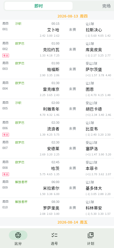球镜赛程比分界面